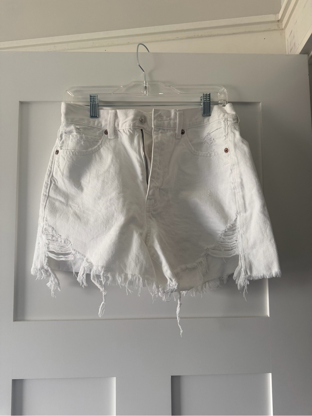 American Eagle Outfitters White Distressed Denim Shorts